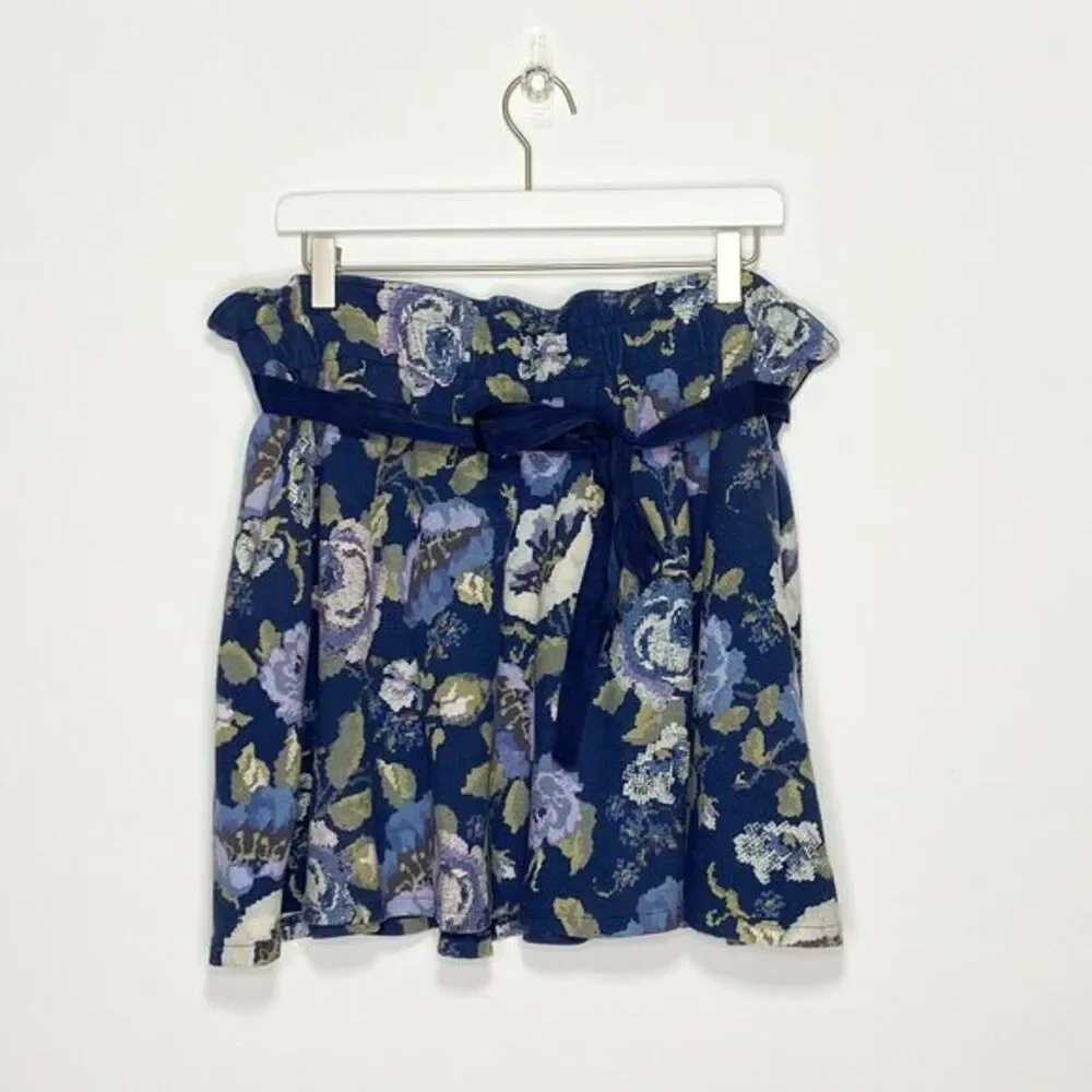 LC Lauren Conrad Women's Skirt Sz XL Blue Floral Paper Bag Waist‎ Mini